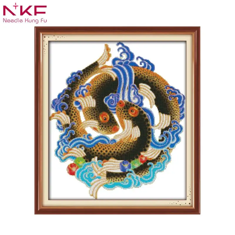 NKF the eight auspicious symbols fish chinese cross stitch kit embroidery fish patterns for diy gift