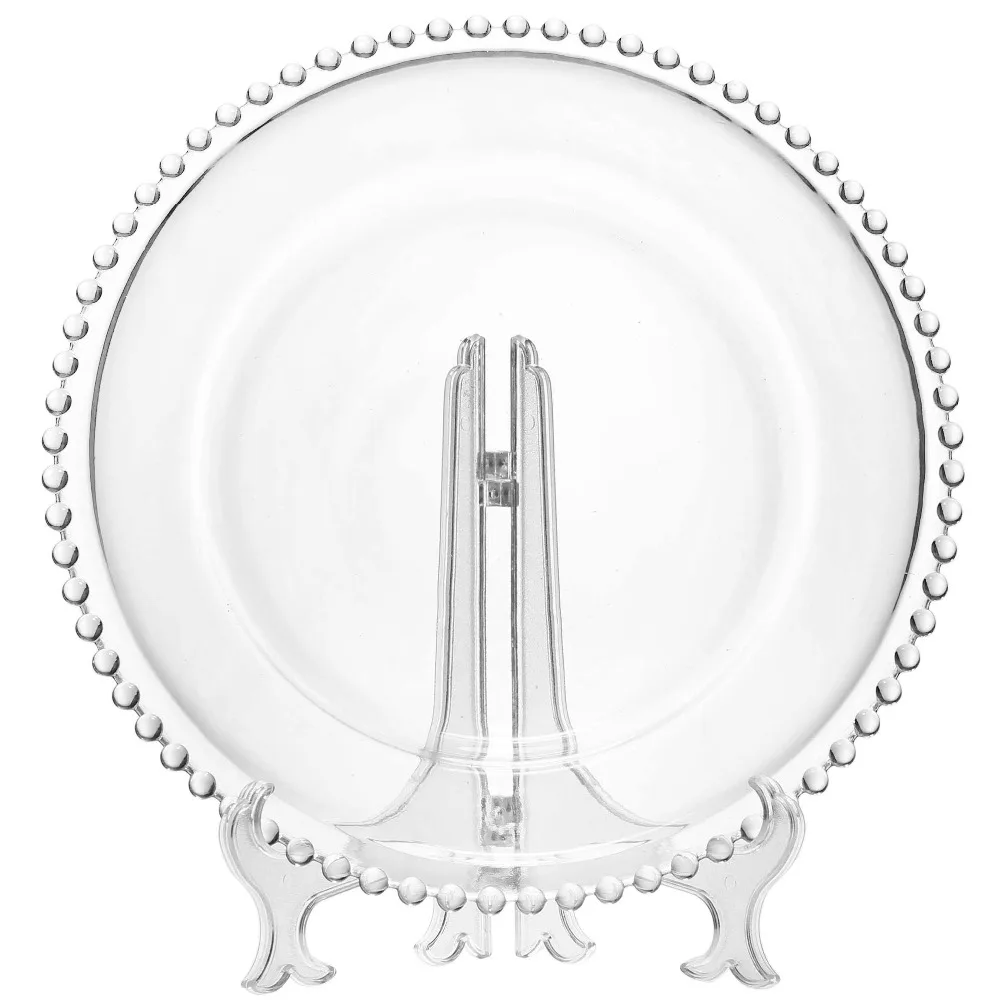 SXGC Hot sales wedding and party glass fancy Decorative Charger Plates with Gold beads rim round charger plate