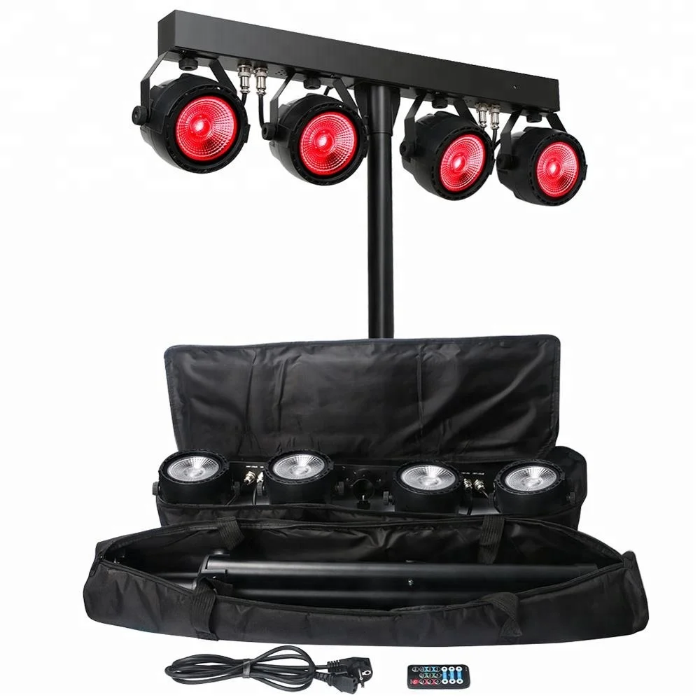 4x30W RGB 3in1 COB LED DJ Par Light Kit with Tripod Stand and Travel Bag
