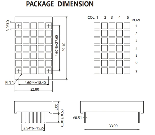 Jstronic 1.2 inch JSD-12257AUA amber 3mm Square 5x7 led dot matrix 7x5 display