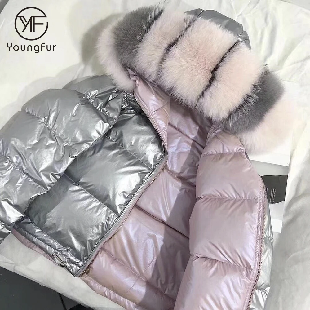 Women Winter Coat 2018 New Ultra Light Duck Down Hooded Raccoon Fur Jacket Oversized Puffer Jacket Portable Windproof Down Coat