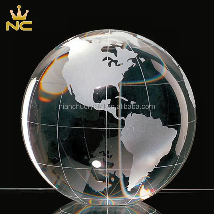 Decorative Round Ball Shaped Clear Glass World Globe Crystal Earth Globe