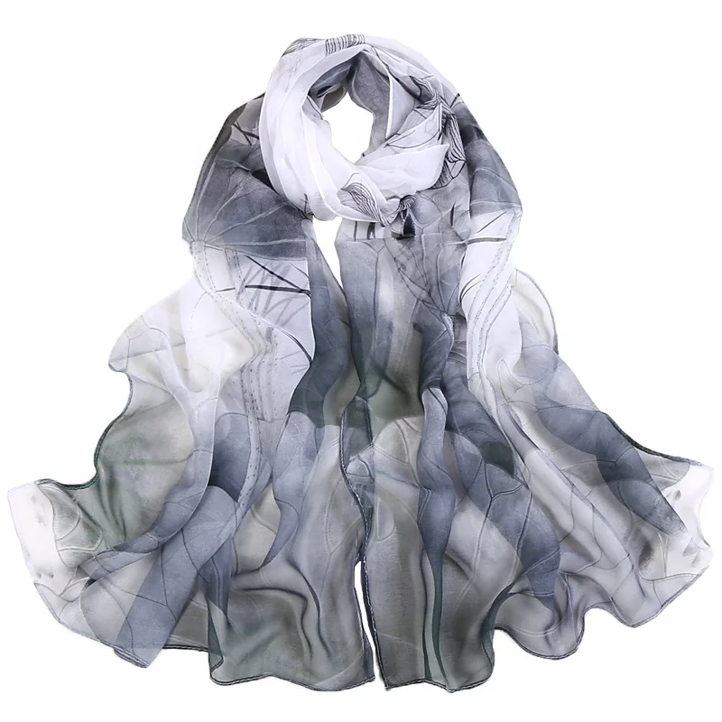 Wholesale Long Spring Summer Autumn Sunscreen Transparent Dyed Color Lotus Thin Italian Silk Beach Towels Shawl Neck Scarf