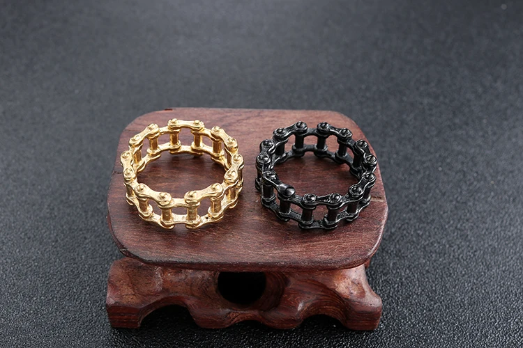 Мужская Золотая цепочка из нержавеющей стали в готическом стиле, дизайнерское кольцо для байкера, женское кольцо на велосипедную цепочку, ювелирные изделия