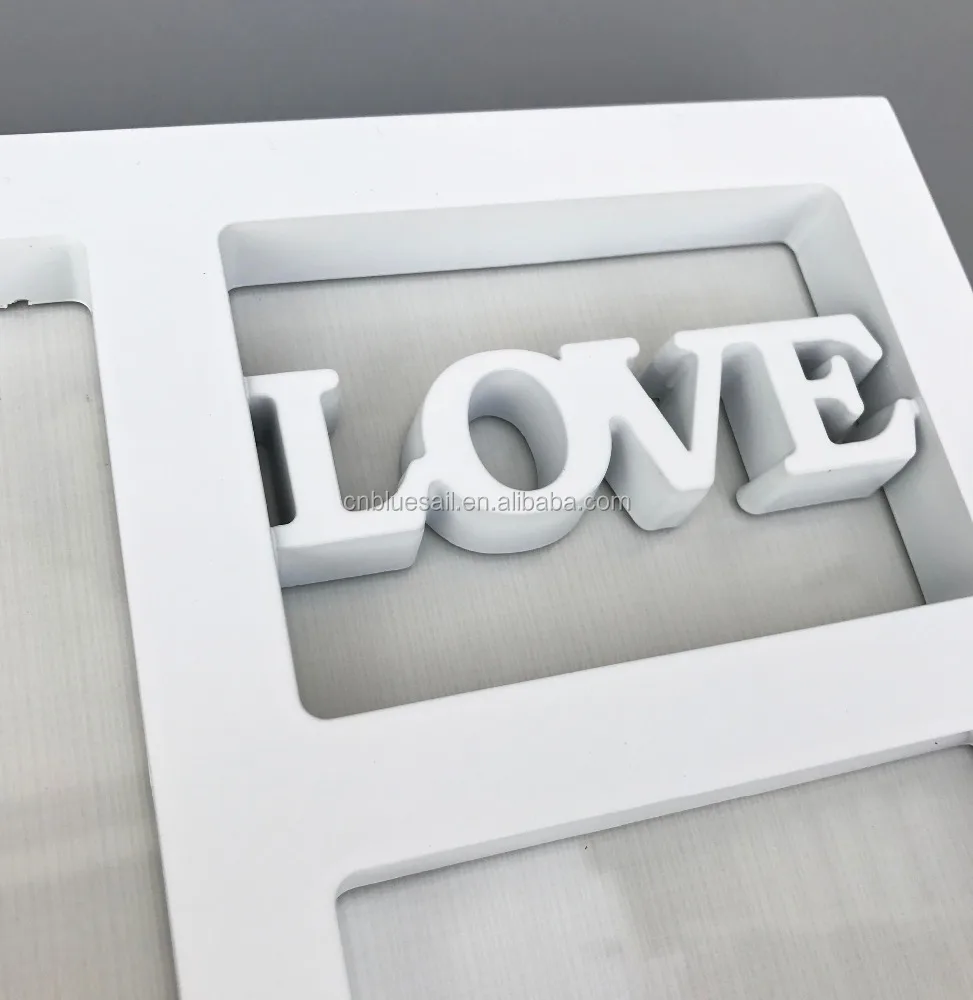 Plastic photo frame, White collage picture frame, Love laugh live picture frame