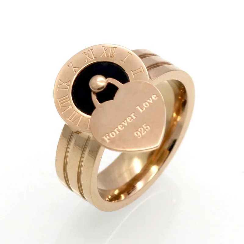 Loving Rome Digital Disc Shell Agate Ring Hanging Heart Forever Love Pendant Stainless Steel Rings for valentines gifts