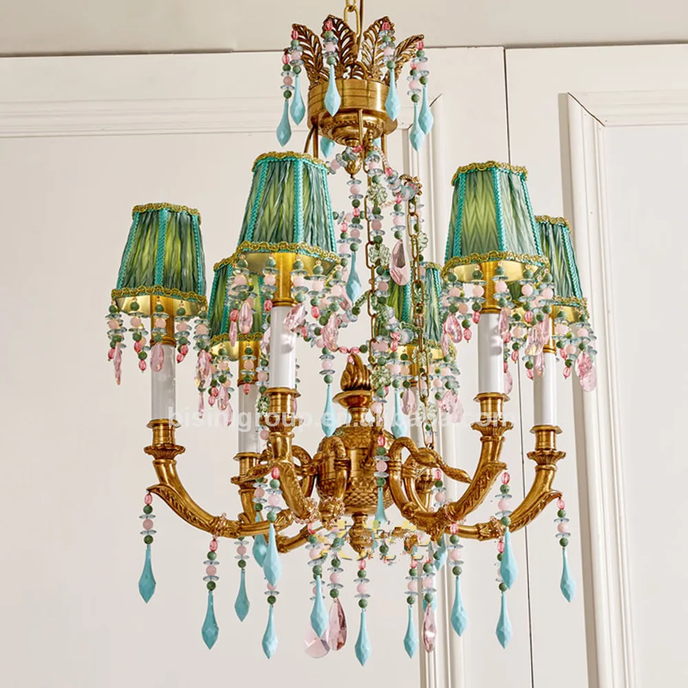 European Style green lampshade 8 arms crystal chandelier copper living room LED lighting purple Ceiling light(BY08-T10014-8)