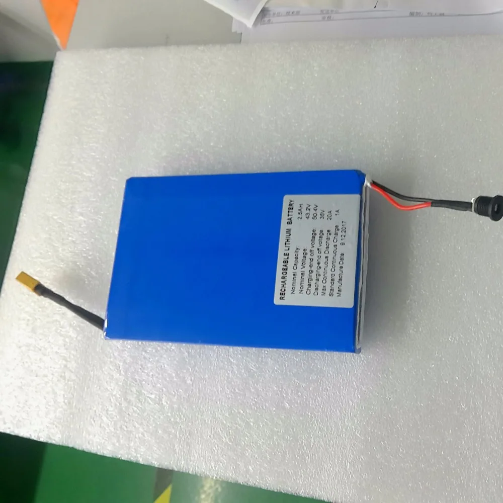 ultra thin li-ion 43.2v 2.5ah battery pack with BMS powerful skateboard 12S lipo battery