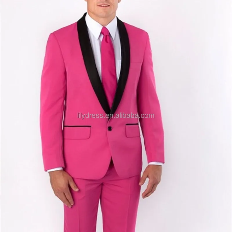 LL022 Image Christmas Shawl Black Lapel Groom Tuxedos Hot Pink Formal Men Suits Wedding Best Man suit (Coat+Pants)