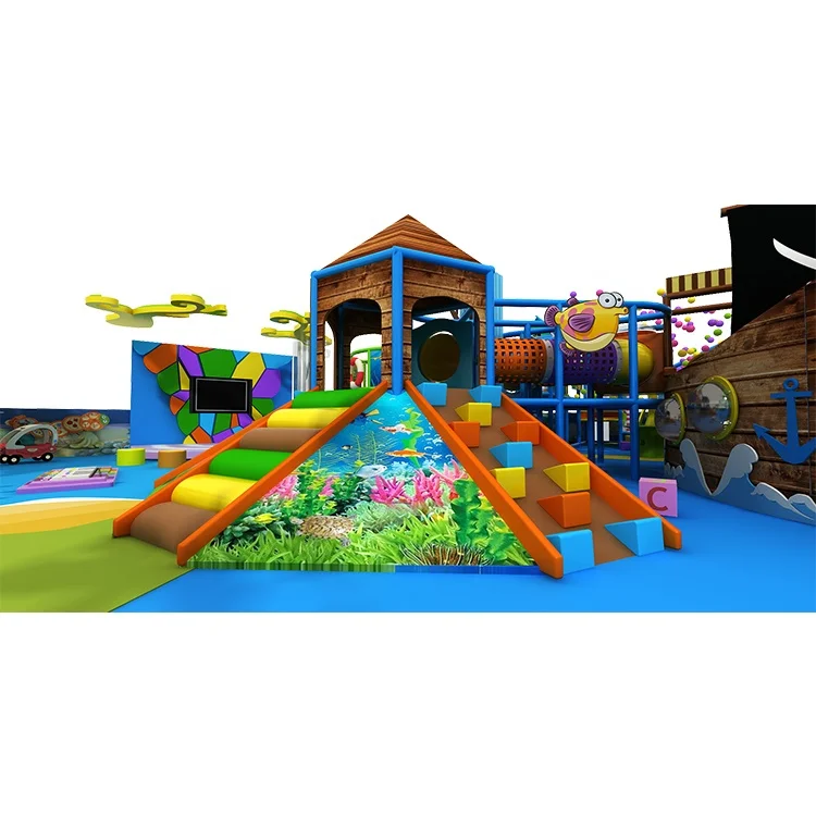 New Design World Plastic Slide Play Ball Pit Equipment Indoor Playground Ocean Theme Kids Soft Foam Climbing