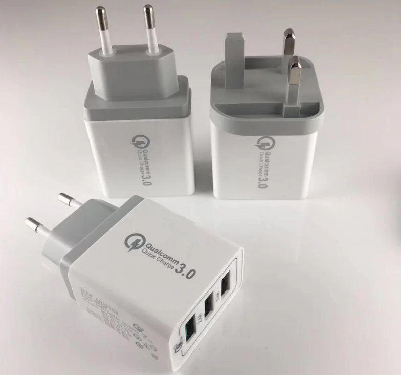 CE approval quick charger 3 ports QC3.0 charger UK plug