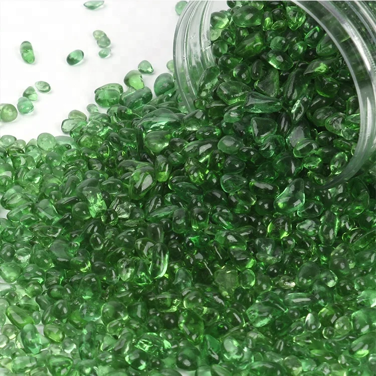 Wholesale 3-6mm High Luster Green Decorative Crystal Fire Glass Beads Pebbles for Fire Pit Fireplace Resin Artworks