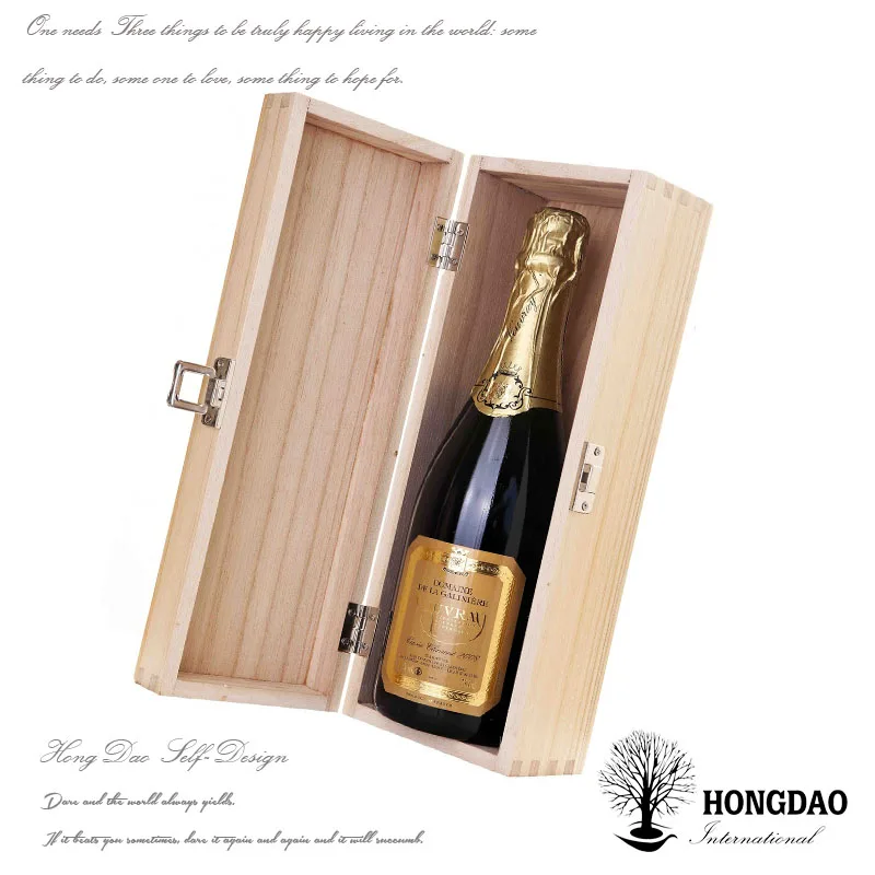 
HONGDAO custom made hot sale unfinished pine wood box single wine gift packaging wooden box 