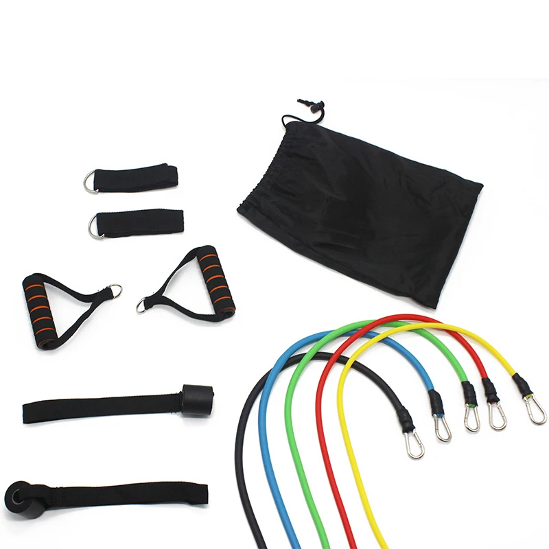 Hot Sale Dropship 11pcs Latex Resistance Band Tube Set with ankle resistance band