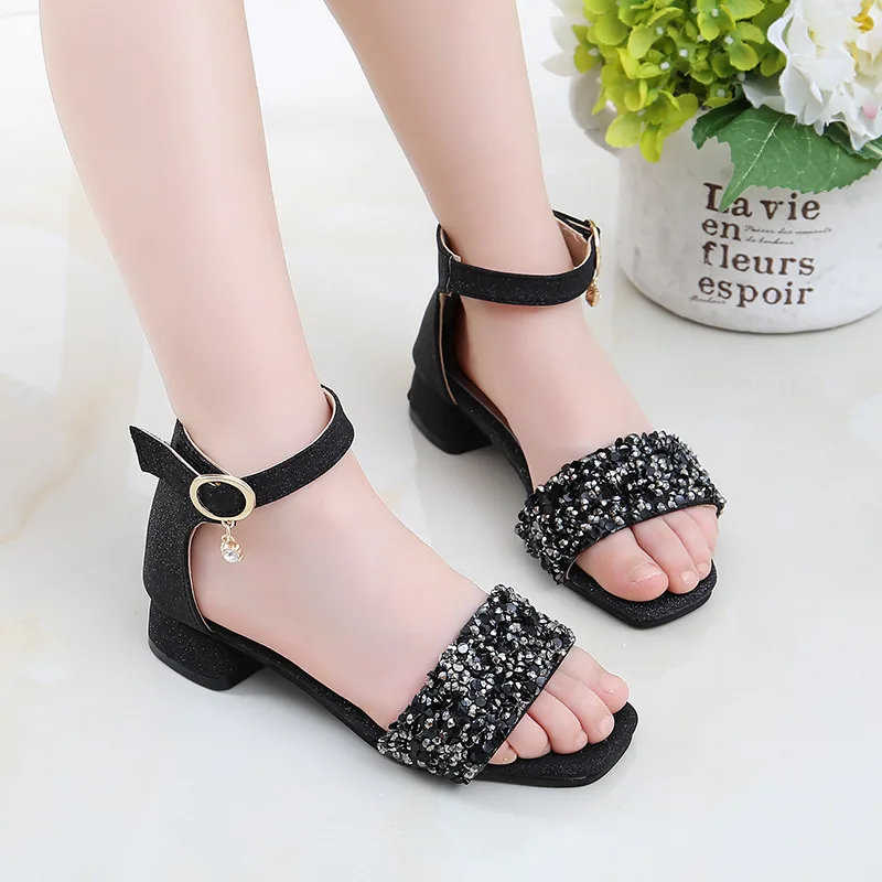 
2019 summer girls sequins sandal High-heeled Princess Shoes 