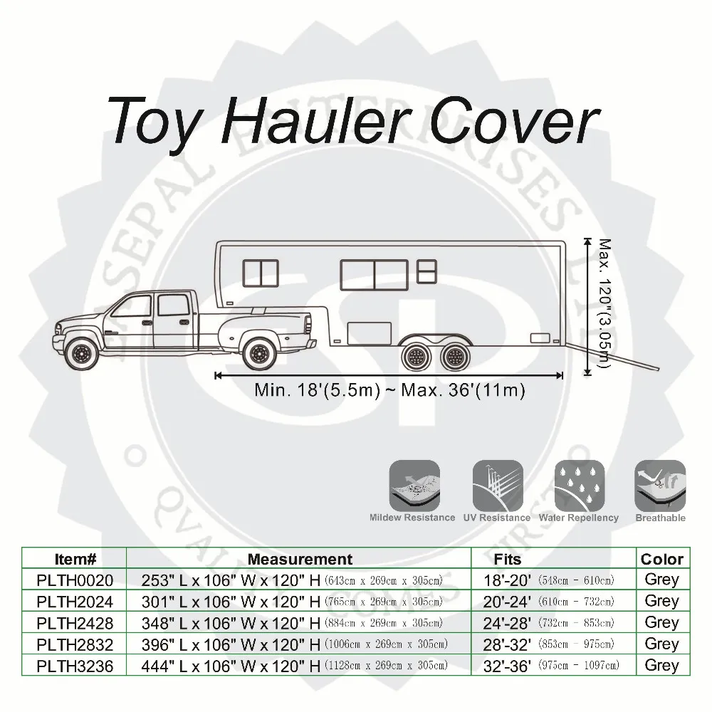 Waterproof RV Cover 4 Layers Nonwoven Fabric Toy Hauler Trailer Caravan Motorhome Cover