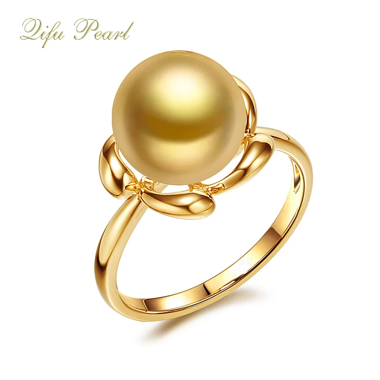 
Wholesale guangzhou k gold 18Kt Yellow gold ring dubai with 8.5-9mm golden freshwater Pearl 