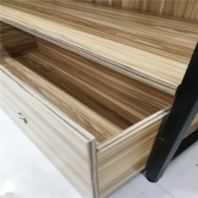 Manufacture wooden steel Board whisket display gondola wall shelves For Supermarket