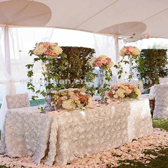 Elegant Round Taffeta Rosetta Table Cloth Wedding Table Clothe Flower Rosette White Rectangular Table Cloth