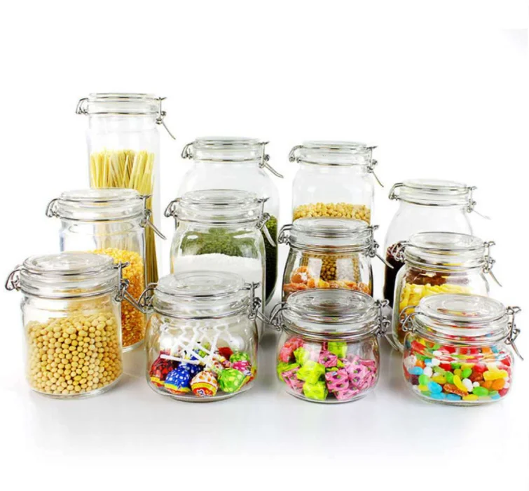 Multipurpose empty round large Clear Glass Storage Jar kitchen air tight food storage container set cookie candy jars glass