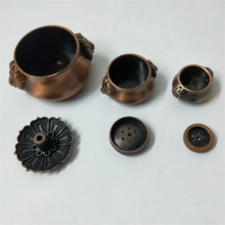 Antique copper carving Lion head incense burner stove meatal animal censer crafts