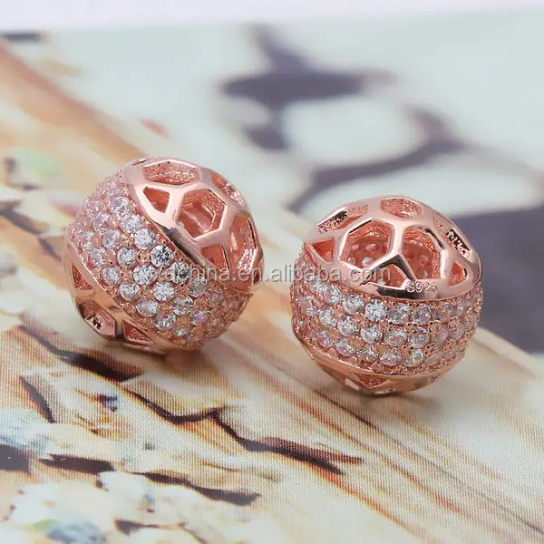 XD P674 jewelry making beads with cz micro pave silver manufacturer S925 sterling silver round beads, inlaid zircon round beads