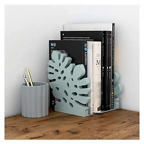 Monstera plant shape wooden desktop carving book stand modern bookends for Office Home and School Dorm