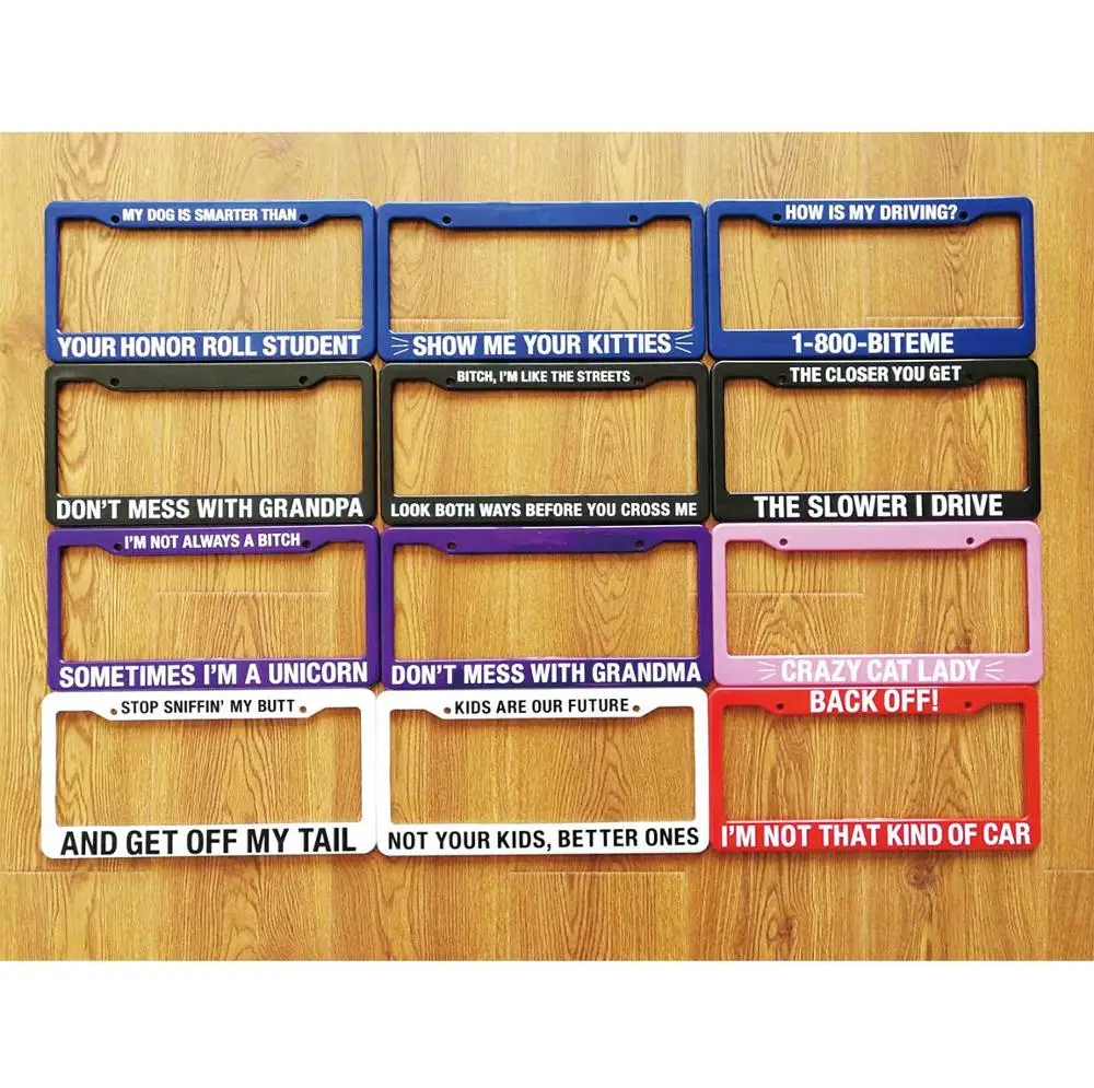 custom license plate frame plastic/metal