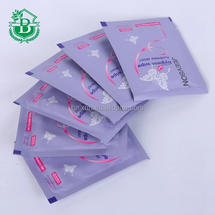 Внутренний в индивидуальной упаковке Женского салфетки flushable Туалет чистящие водорастворимые влажные салфетки