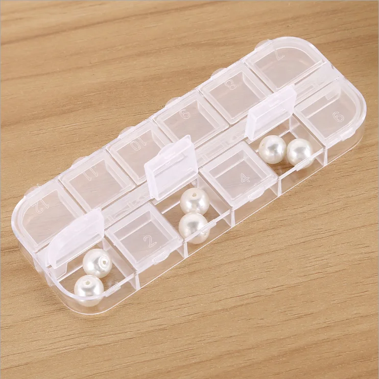 Customized Good Quality Double Row Clear 12 Grids Drill Box Makeup Storage Box