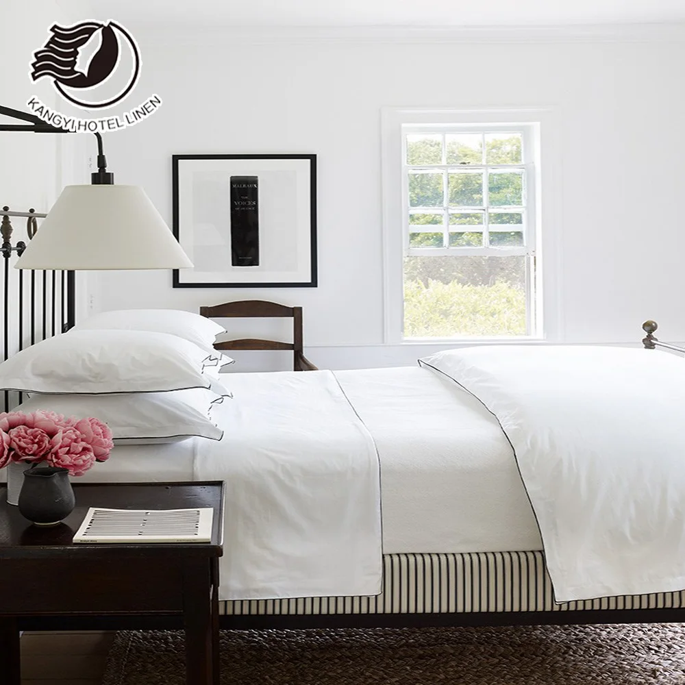100 Cotton Hotel Bed Linen Room White Bed Sheets Bedding Set For 5 Star Hotel Linen