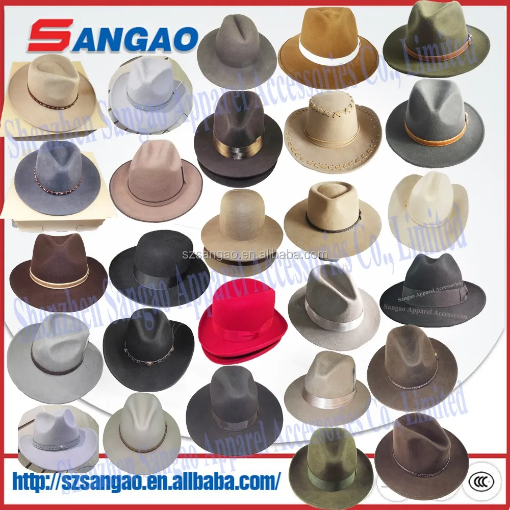 wholesale brown wool 100%cashmere adjustable cowboy hat