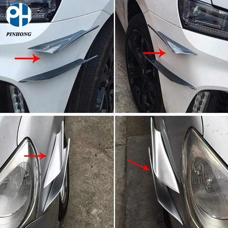 PH 4pcs Universal Carbon Fiber Type Car Front Bumper Lip Splitter Exterior Fins Body Spoiler Canard
