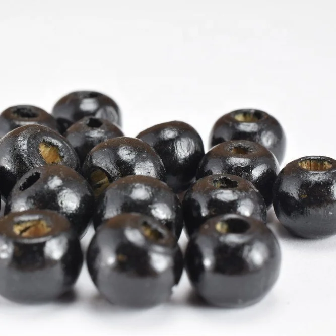 Hot-selling Factory 10mm Shiny Black Wood Round Beads Sizes For Jewelry Making