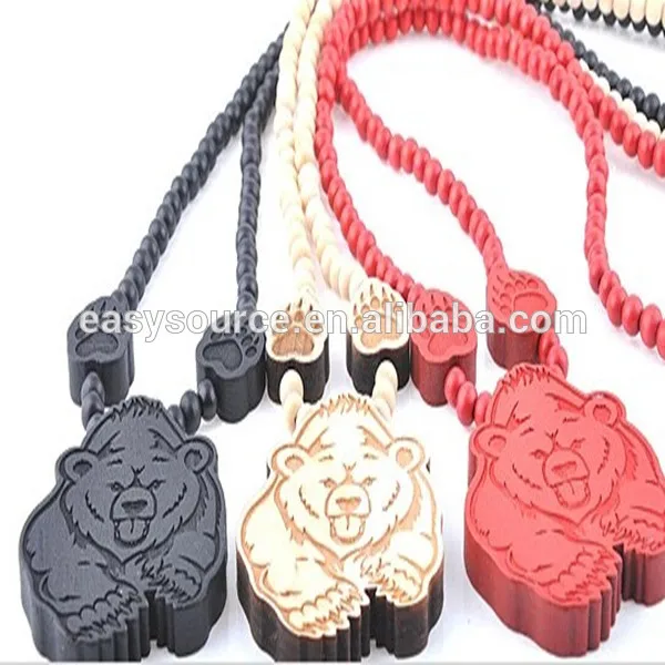 хип-хоп нестандартная конструкция белый медведь деревянный подвесной хорошее дерево ожерелье из бисера