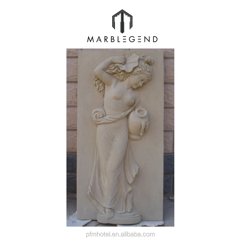 
PFM white stone nude lady decorative sandstone wall panel relief 