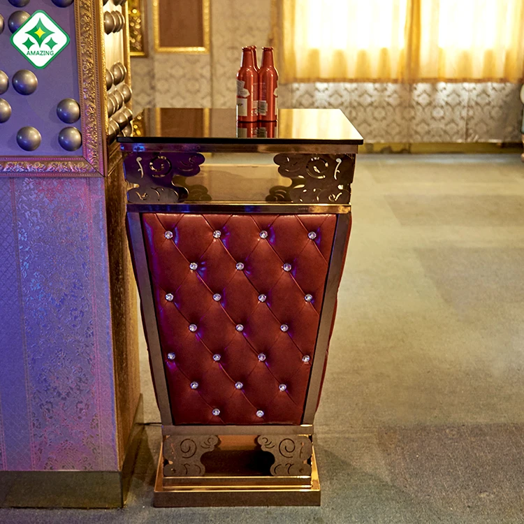 
French Style Baroque Home Bar Furniture Top Quality Portable High Top Party Square Top Leather Decorative Bar Table 