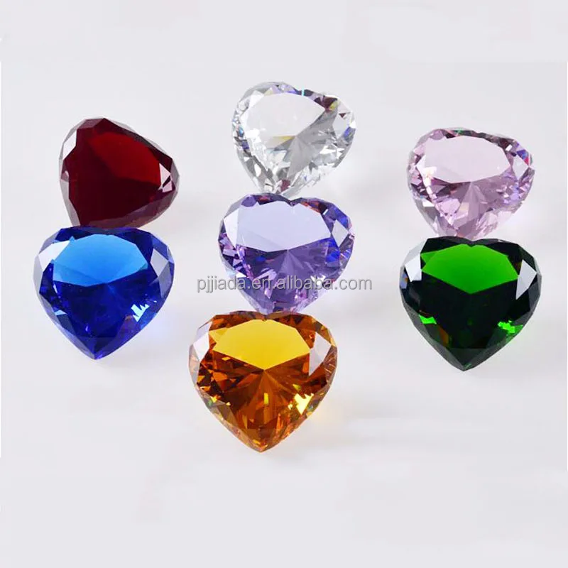 Hot sale clear color glass large Crystal heart diamond shaped paperweight