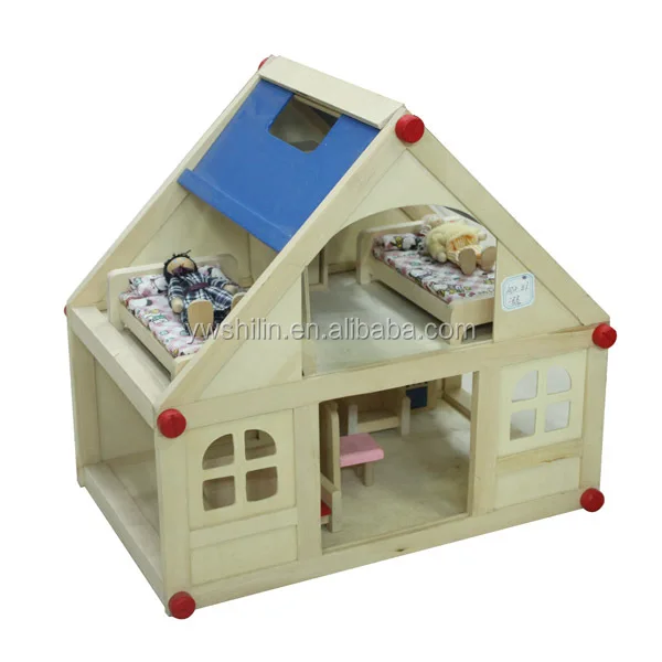 new design 100%handmade natural miniature wooden toy doll  house for kids