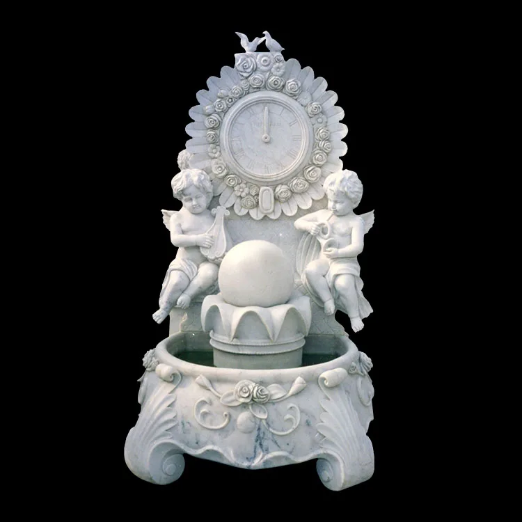 Carving crafts small white stone angel indoor water fountains