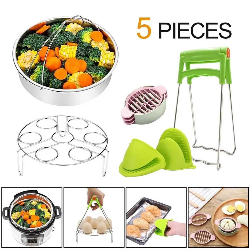 
6,8 Qt Steamer Basket Rack Set for Pot Accessories Steamer Pan, Egg Steamer Rack,Foldable Bowl Plate Dish Clip Clamp Oven Mitts 