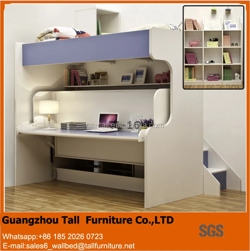 Horizontal folding bunk beds to make Murphy bed arrangements for children