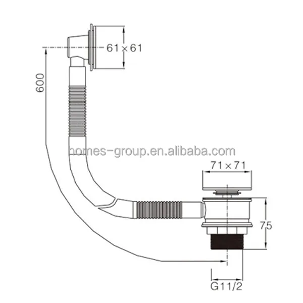PVC flexible Pipe Square Modern Chrome Click Clack Bath drain