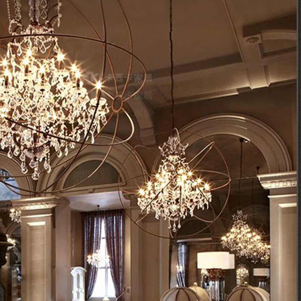 Деревенский креативный Ретро винтажный железный подвесной светильник для ресторана антикварные подвесные светильники светодиодные Лофт круглый шар Хрустальная люстра светильники