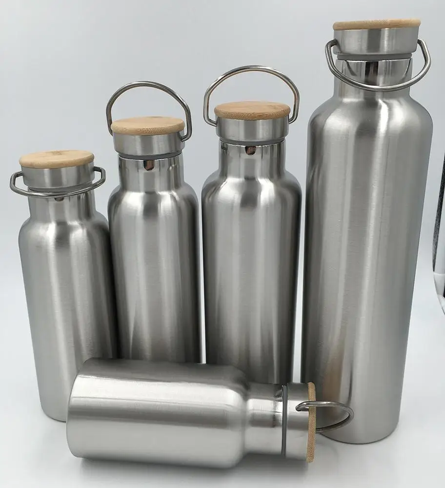 Standard mouth 350ml/500ml/600ml/750ml/1000ml stainless steel insulated sports water bottle with bamboo Lid