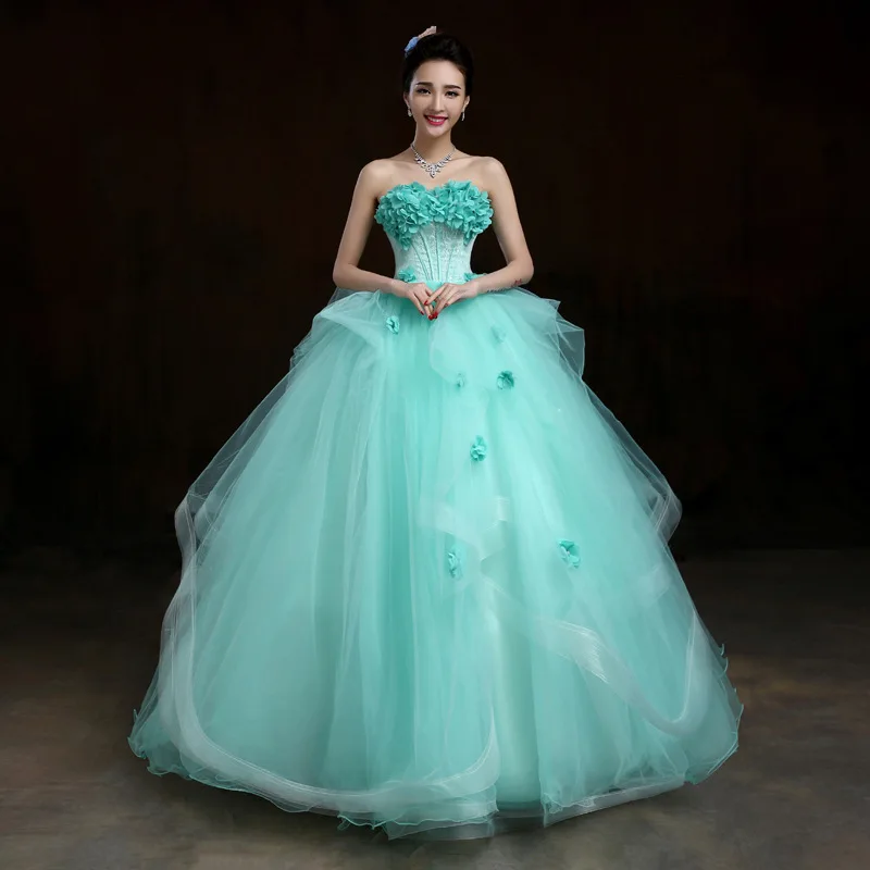 Fashion Lake Green Beading Appliques Dresses Solo Show Adult Performance Bridal Wedding Ball Gowns
