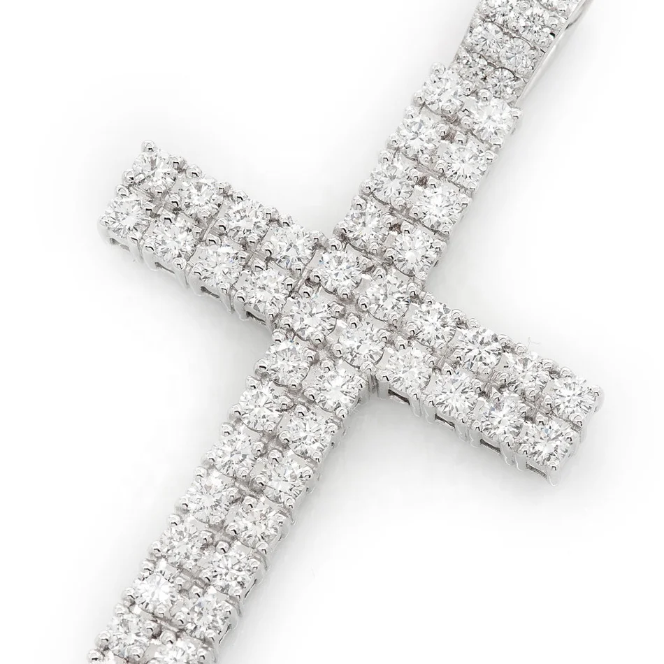 LOZRUNVE Rhodium Plated 925 Sterling Silver Luxury Medium Two Row Full Pave Cross Pendant for Necklace