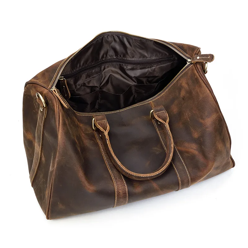 Vintage Crazy Horse Leather Duffle Bag Travel Weekender Bag