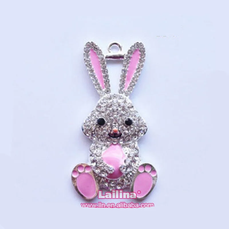 Easter Bunny Carrot Bow Pendant Rhinestone Easter Pendant Chunky Necklace
