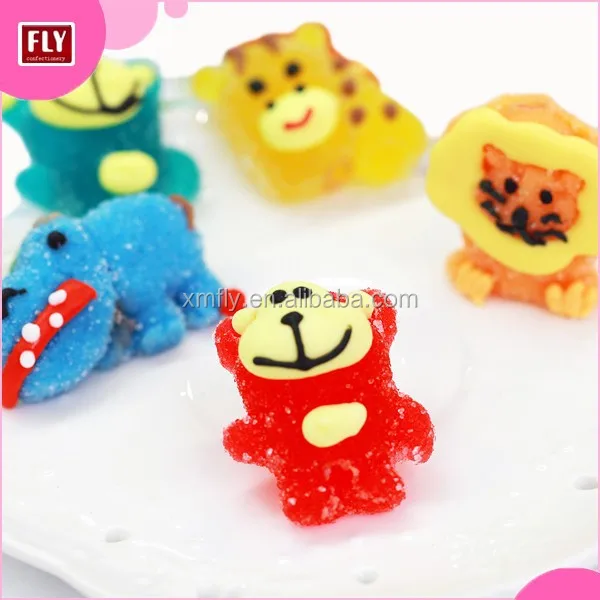 Sugar Coated Colorful Gelatin Candy, Animal Shape Jelly Lollipop Candy